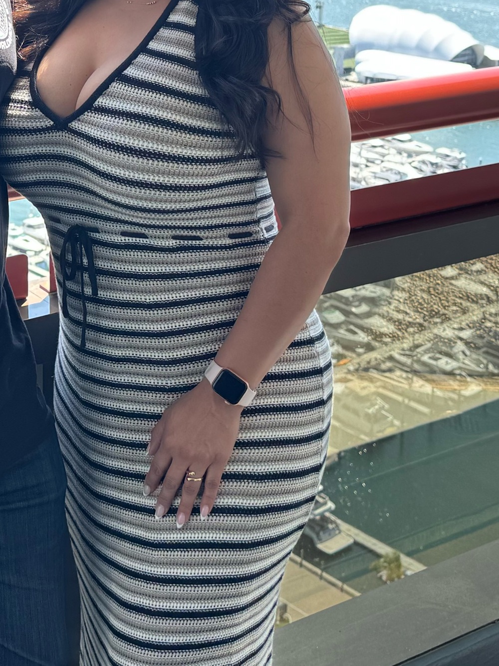 Express Black and White Striped Knit Bodycon Dress